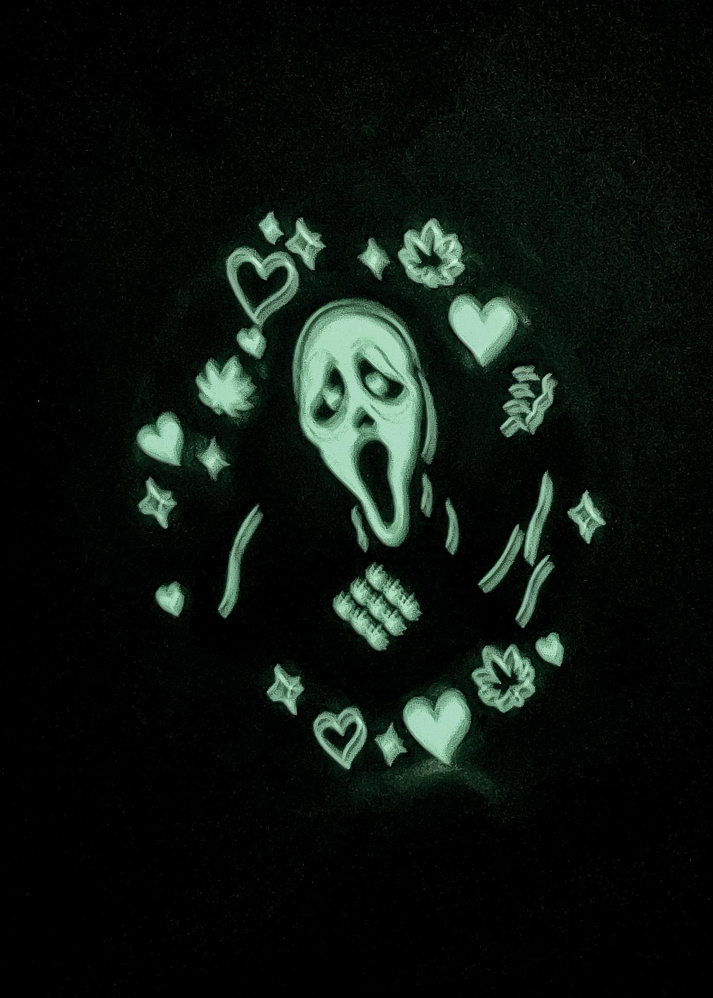 glowing ghostface on pipe