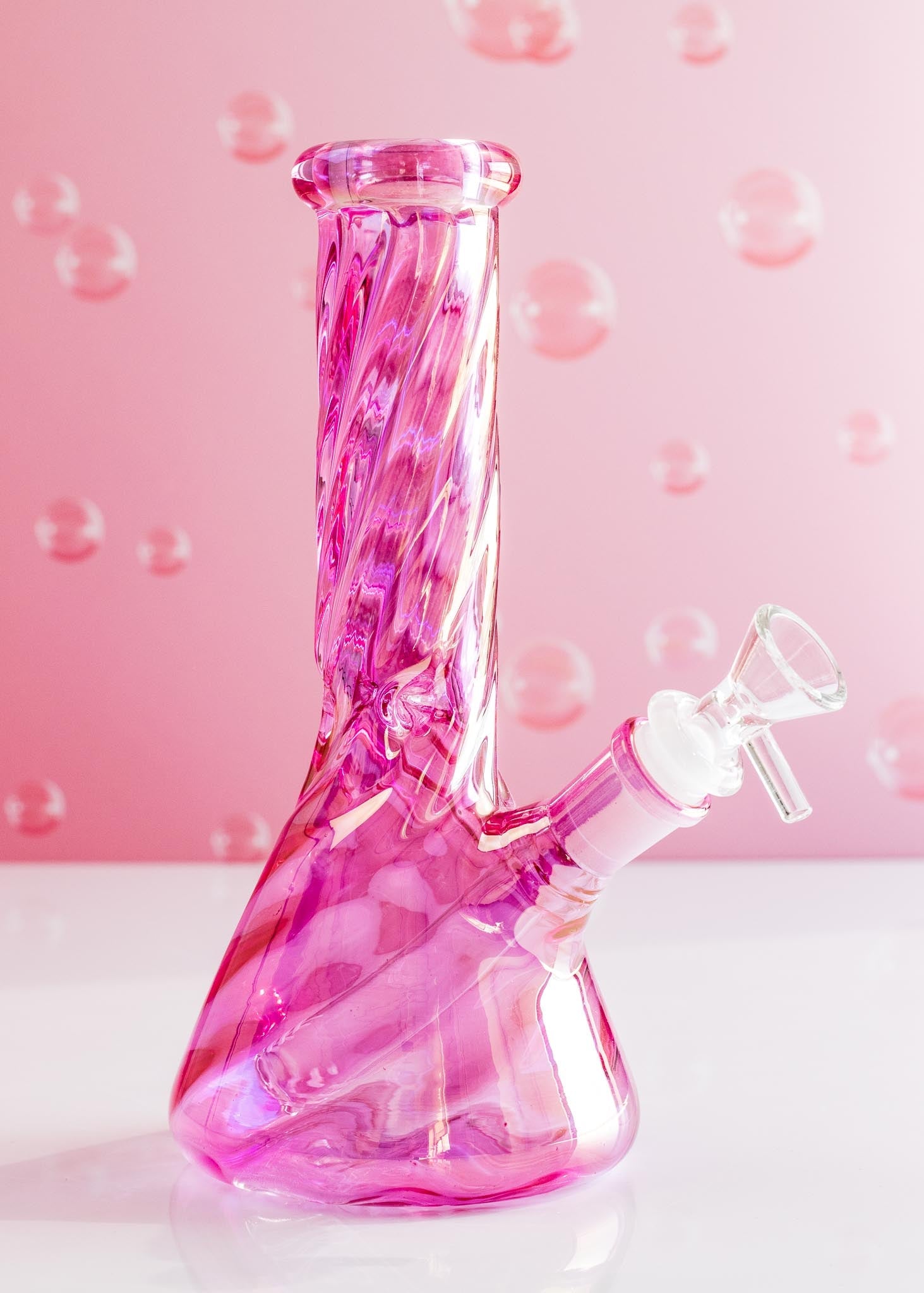 PINK IRIDESCENT SWIRL BONG 8”
