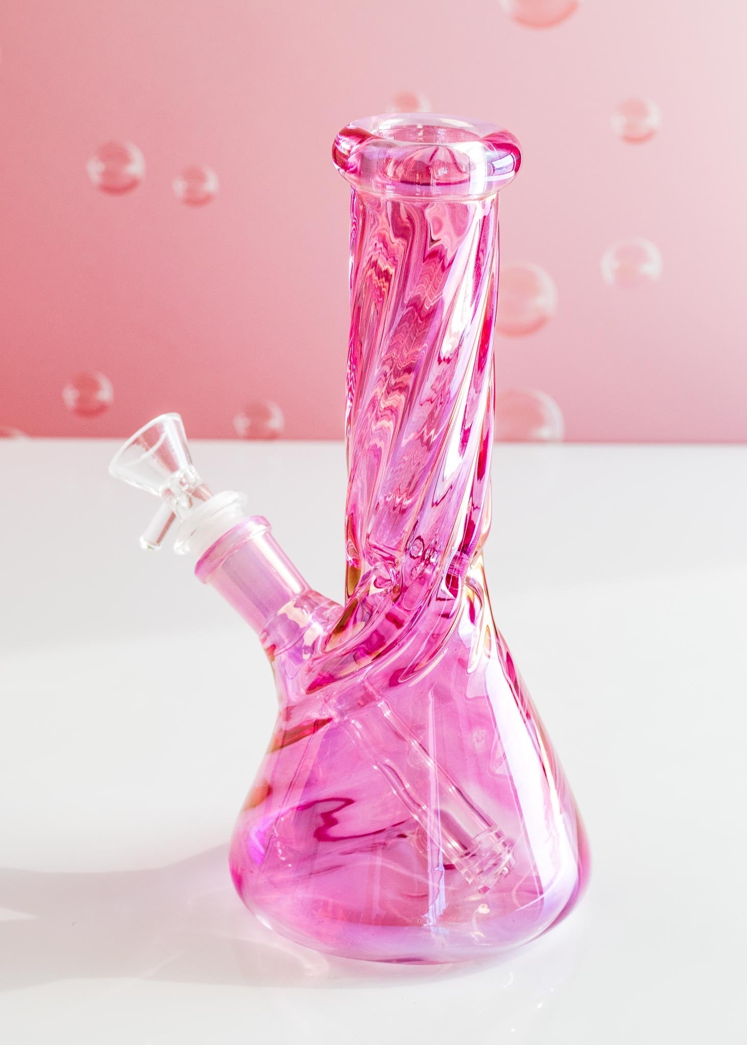 PINK IRIDESCENT SWIRL BONG 8”