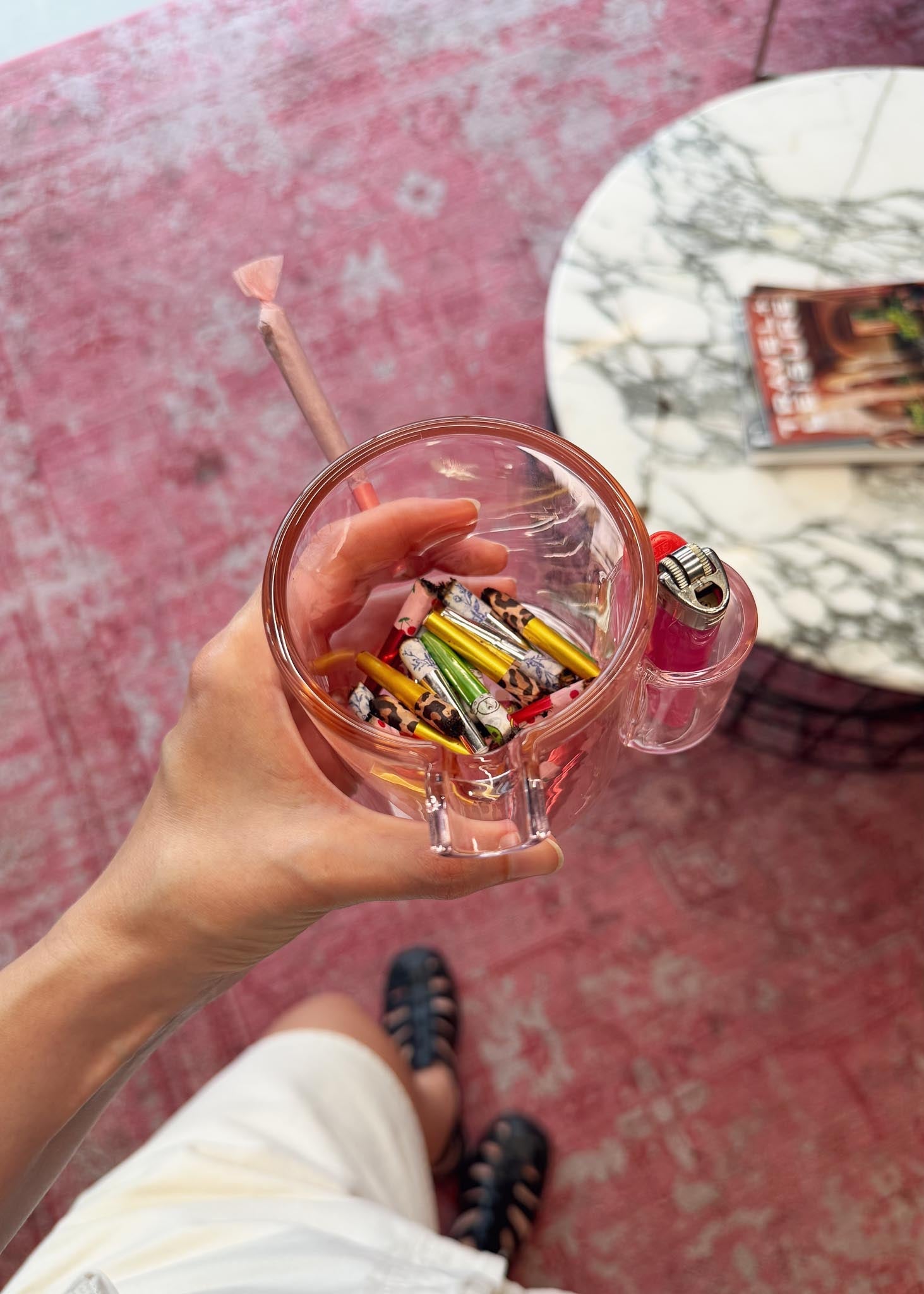 GLASS CUP ASHTRAY - PINK